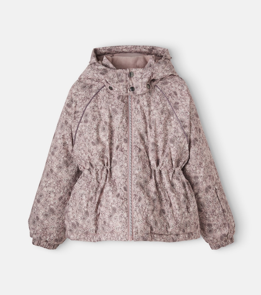 Wheat Snowy Floral Hooded Ski Jacket In Pink