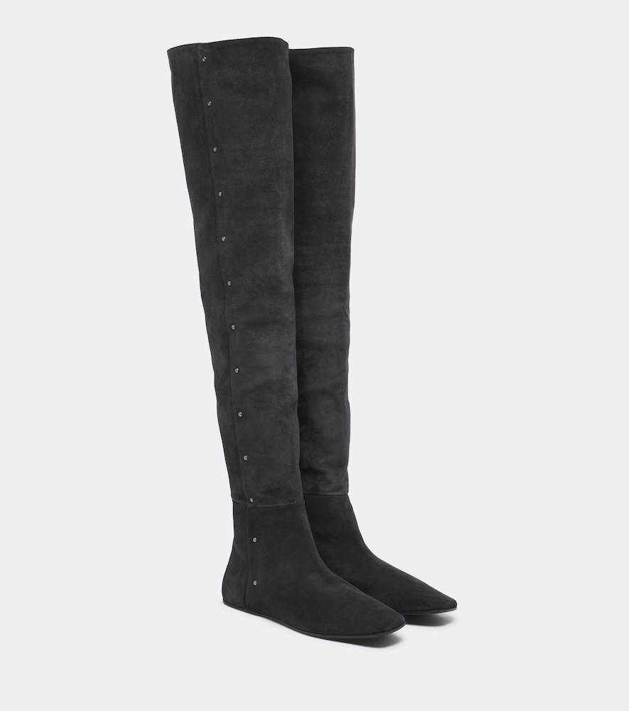 Verzierte Overknee-Stiefel aus Veloursleder