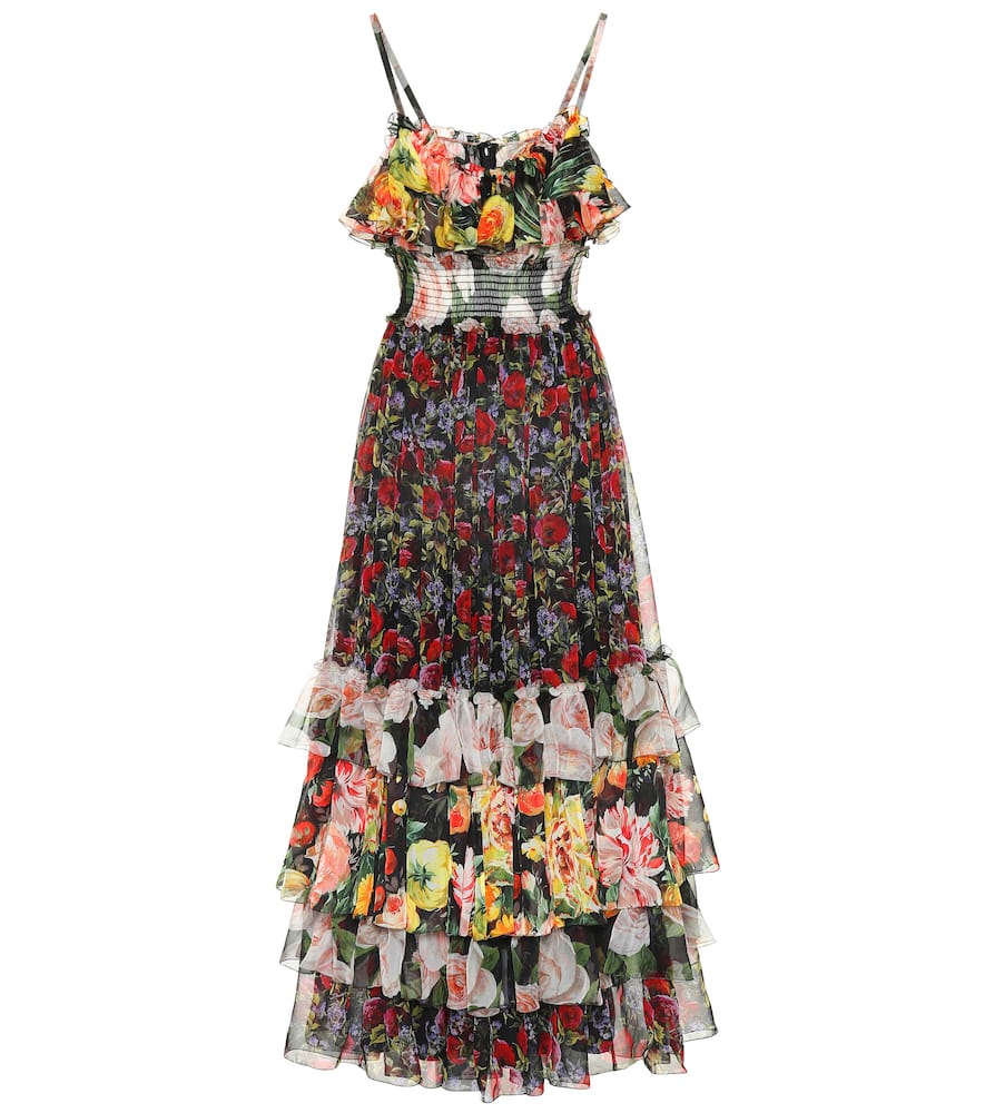Click to view more detailed imagery on our partner's website Dolce & Gabbana Floral-Print Tiered Silk-Chiffon Gown In Black