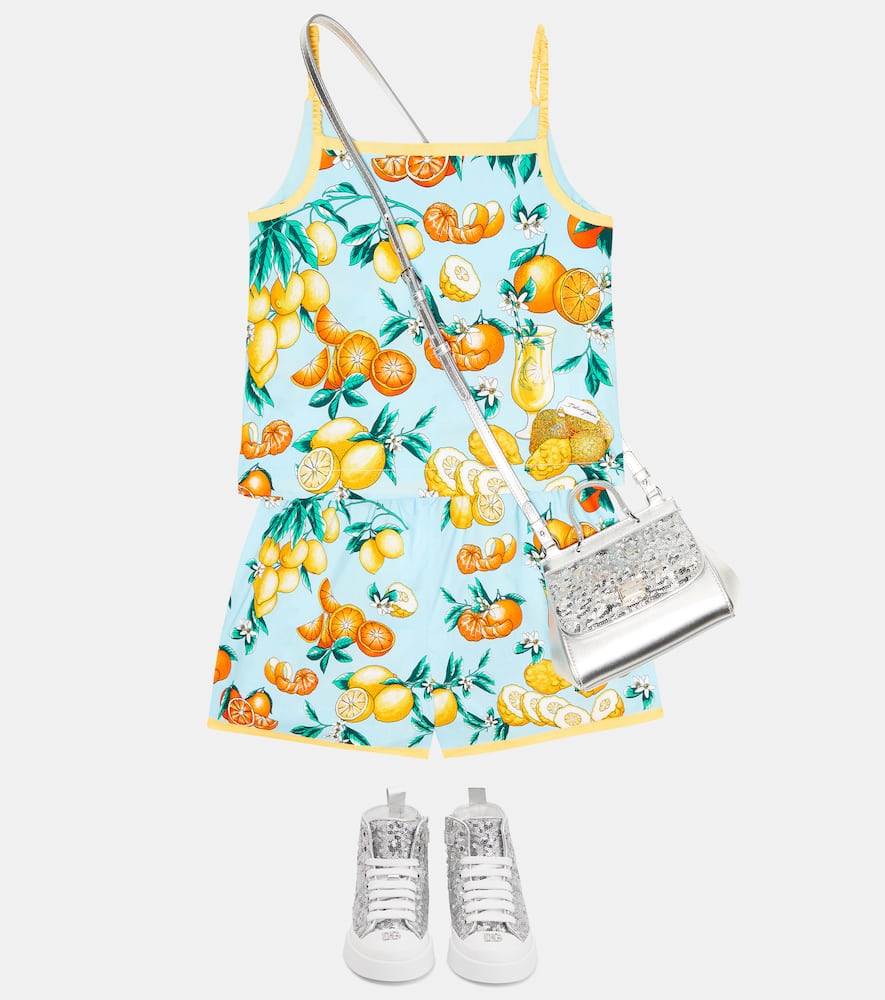 Dolce & Gabbana Printed Cotton Camisole In Agrumi Fdo.azzurro