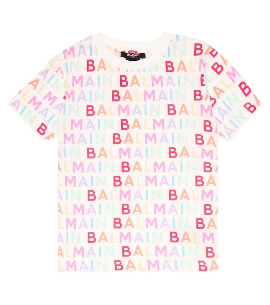 Balmain Logo Printed Cotton T-shirt In Colourful