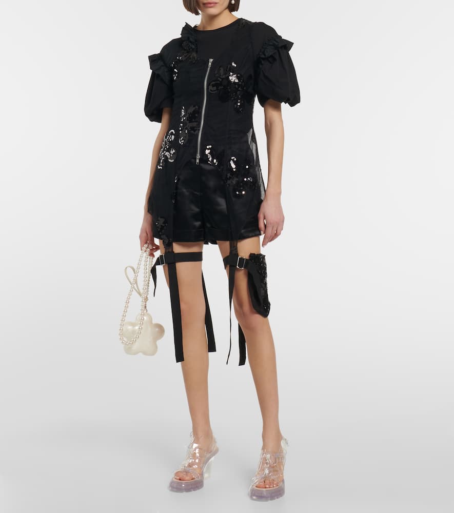 Simone Rocha Sequined Zip-up Tulle Top In Black Black