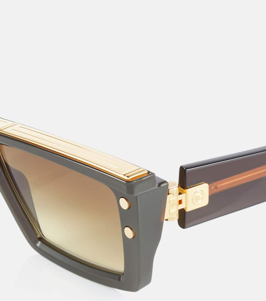 Shop Balmain Logo-embossed Square Sunglasses In Matte Brown