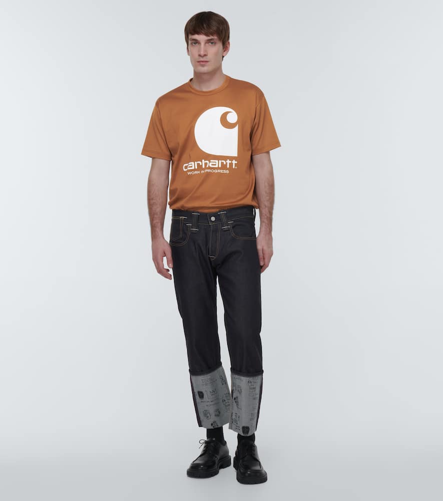 Shop Junya Watanabe X Carhartt Printed Cotton Jersey T-shirt In Brown