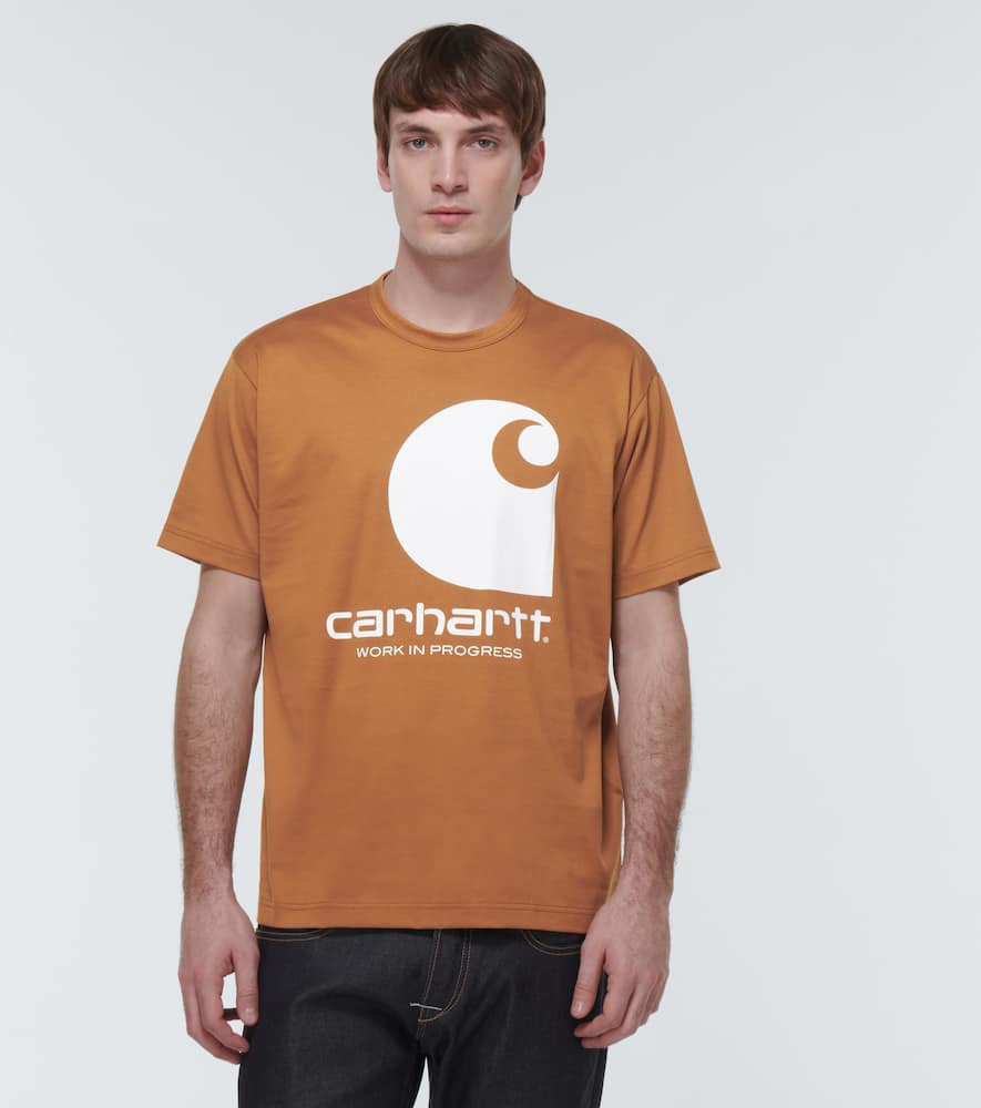 Shop Junya Watanabe X Carhartt Printed Cotton Jersey T-shirt In Brown