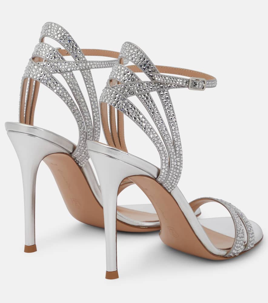 Shop Gianvito Rossi Crystal-embellished Leather Sandals In Silver