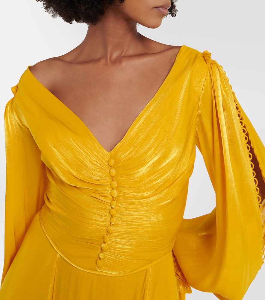 Shop Costarellos Ruffle-trimmed Gown In Yellow