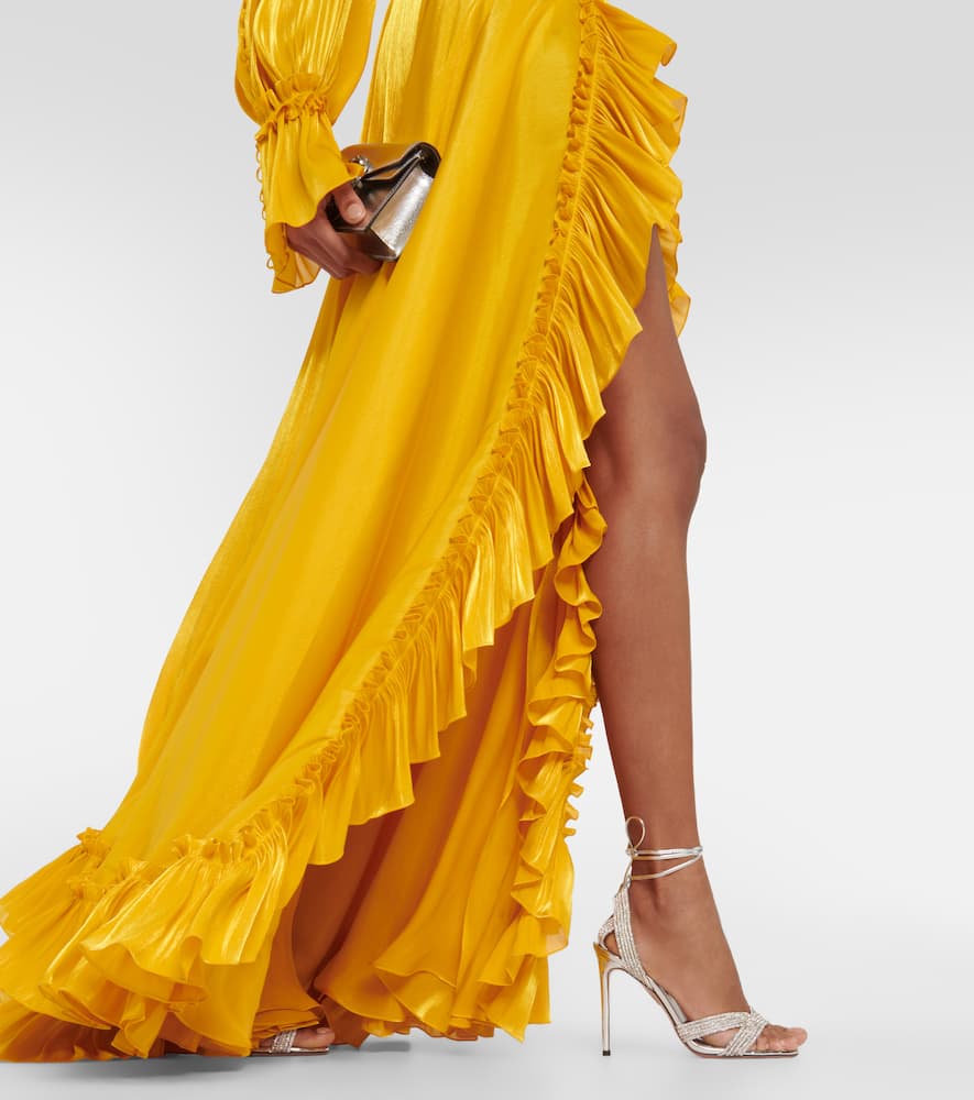 Shop Costarellos Ruffle-trimmed Gown In Yellow