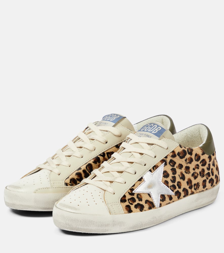 Golden Goose Super-star Leopard-print Leather Sneakers In Beige/brown/black/silver/olive