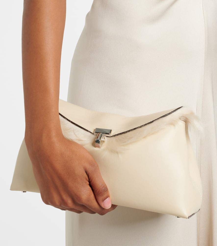 Totême T-lock Shearling-lined Leather Clutch In White
