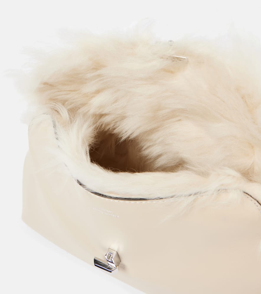 Totême T-lock Shearling-lined Leather Clutch In White
