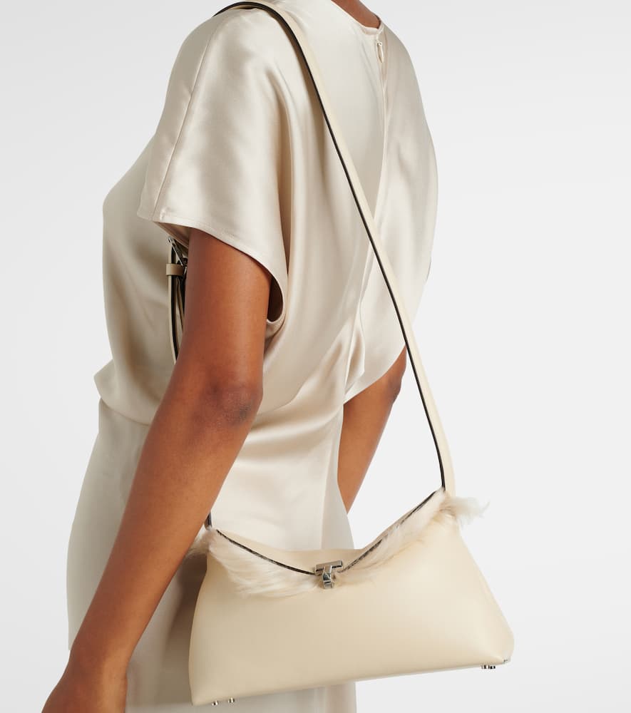 Totême T-lock Shearling-lined Leather Clutch In White
