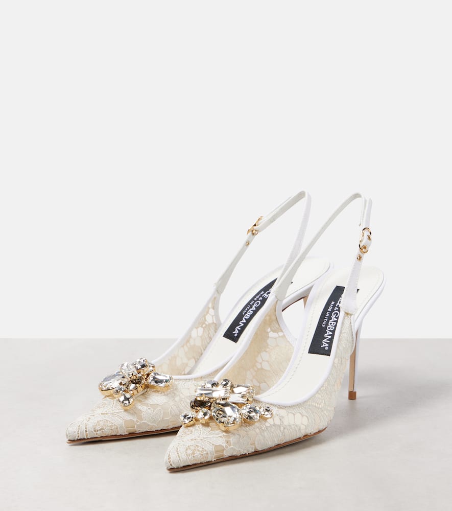 Dolce & Gabbana Crystal Lace Slingback Pumps In White