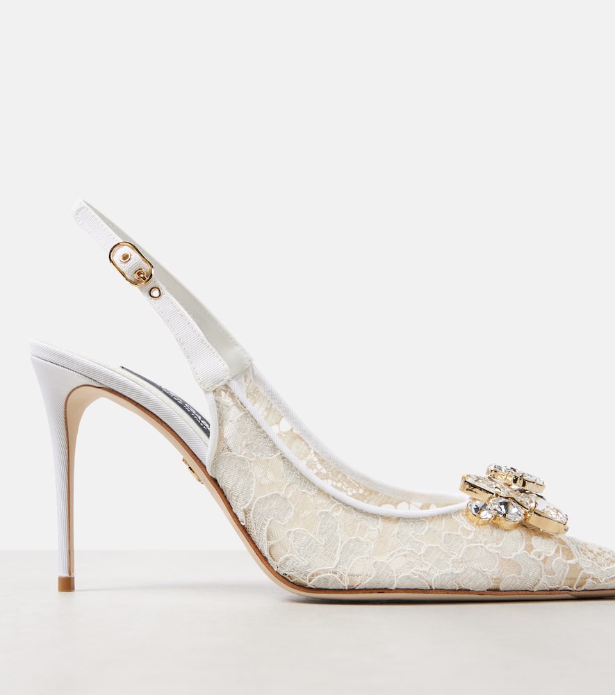 Dolce & Gabbana Crystal Lace Slingback Pumps In White