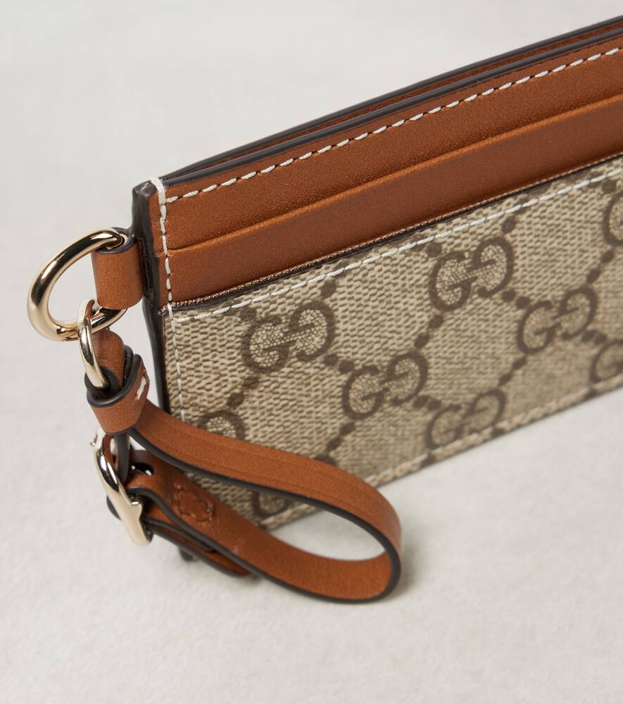 Gucci Gg Canvas Leather-trimmed Card Case In Beige