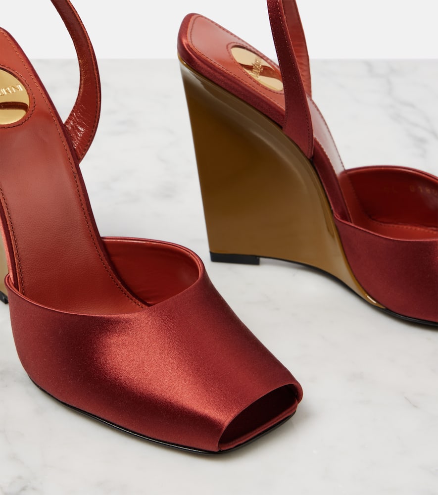 Saint Laurent Le Scandale 110 Satin Wedge Sandals In Dark Rust / Oil Green