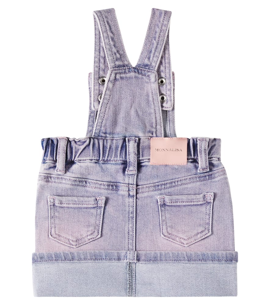 MONNALISA BABY FLORAL-APPLIQUÉ DENIM OVERALLS