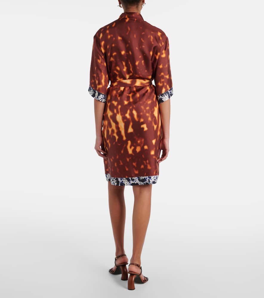 Dries Van Noten Doralia Short-sleeve Belted Silk Shirtdress In Brown
