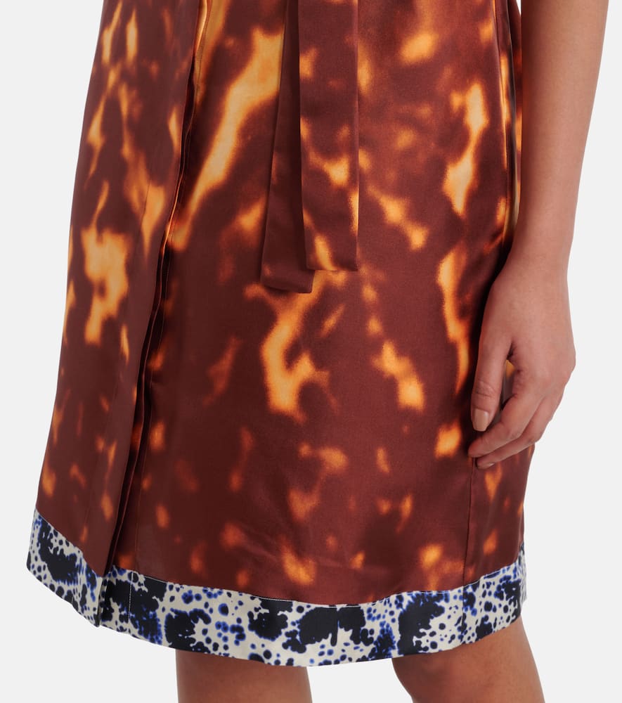 Dries Van Noten Doralia Short-sleeve Belted Silk Shirtdress In Brown