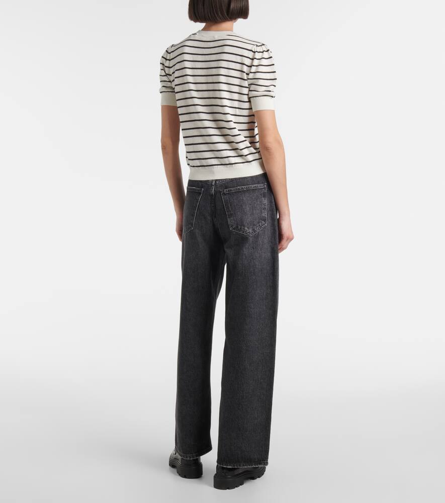 Frame Gathered Sleeve Top In Midnight Slate Multi In Beige