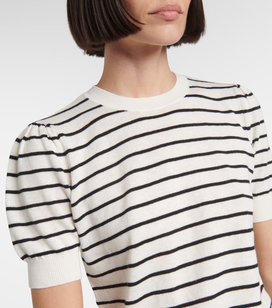 Frame Gathered Sleeve Top In Midnight Slate Multi In Beige