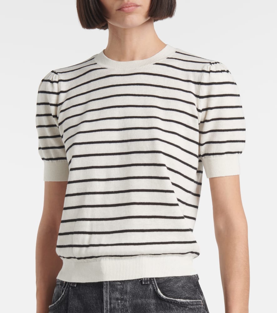 Frame Gathered Sleeve Top In Midnight Slate Multi In Beige