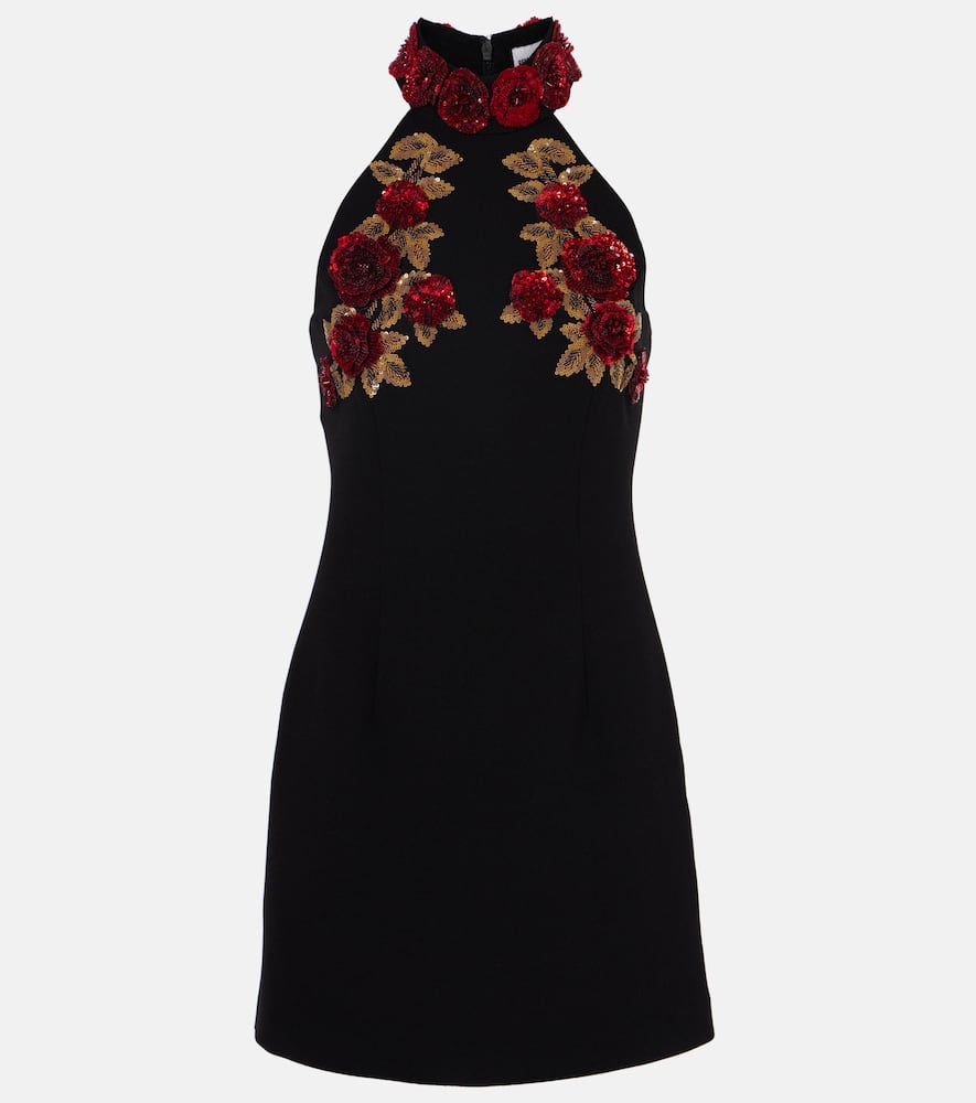 Rebecca Vallance Rosetta Floral-appliqué Minidress In Black