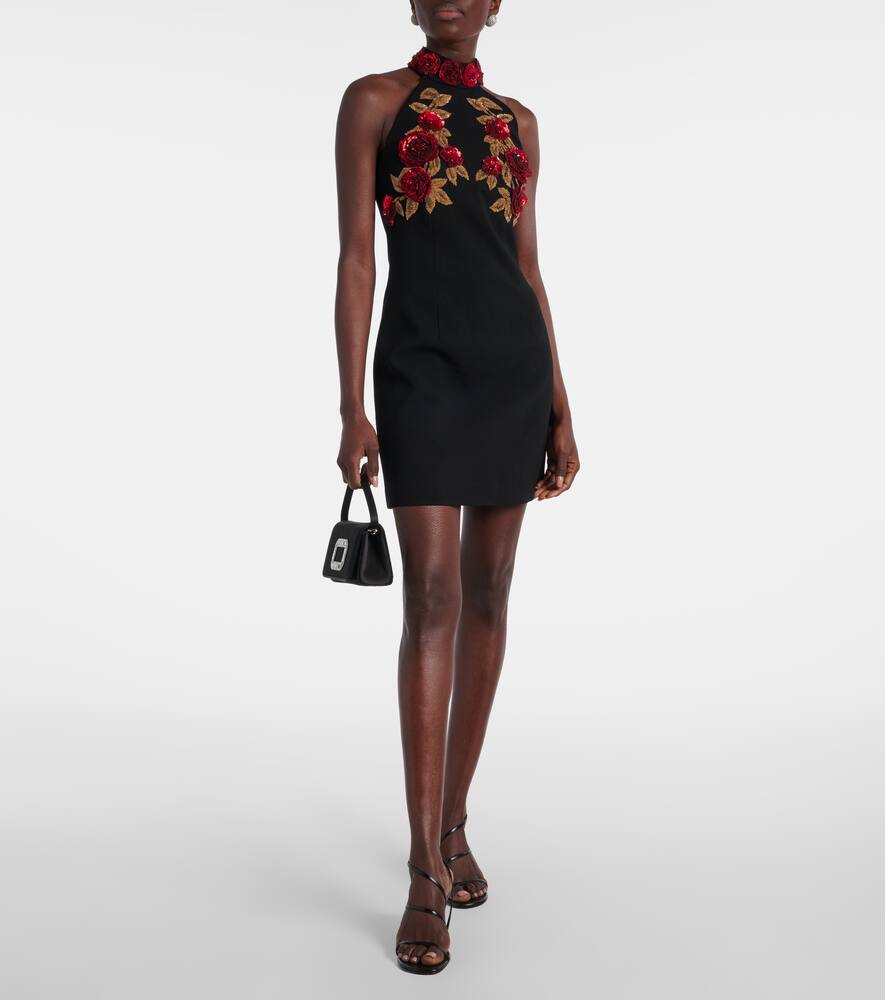 Rebecca Vallance Rosetta Floral-appliqué Minidress In Black