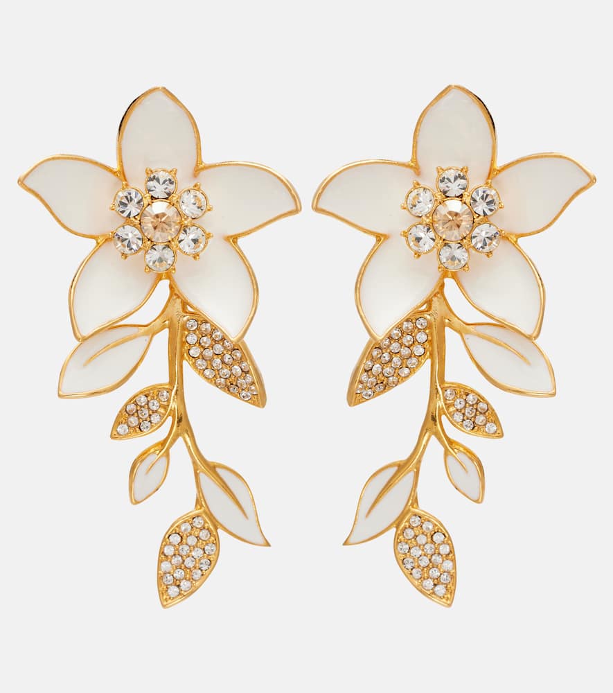 Oscar De La Renta Jasmine Vine Embellished Enamel Earrings In White
