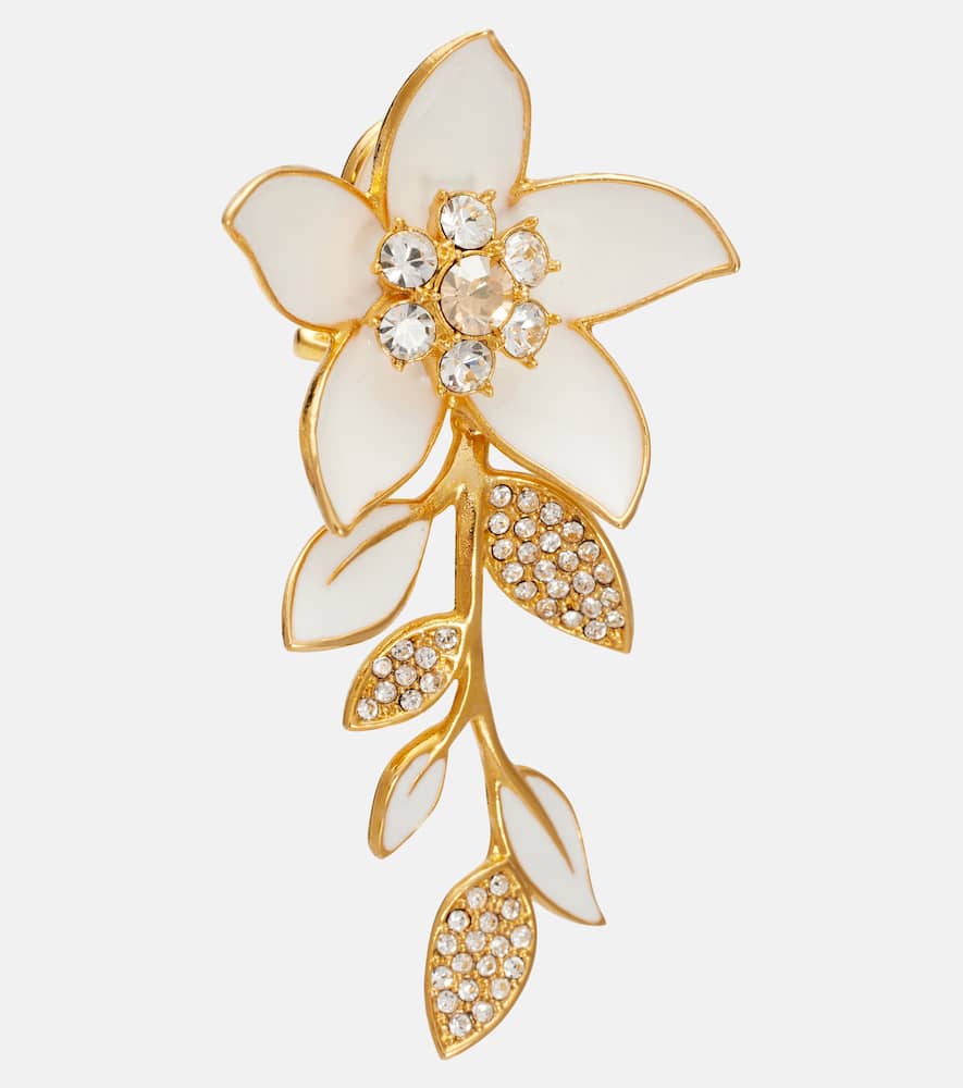 Oscar De La Renta Jasmine Vine Embellished Enamel Earrings In White