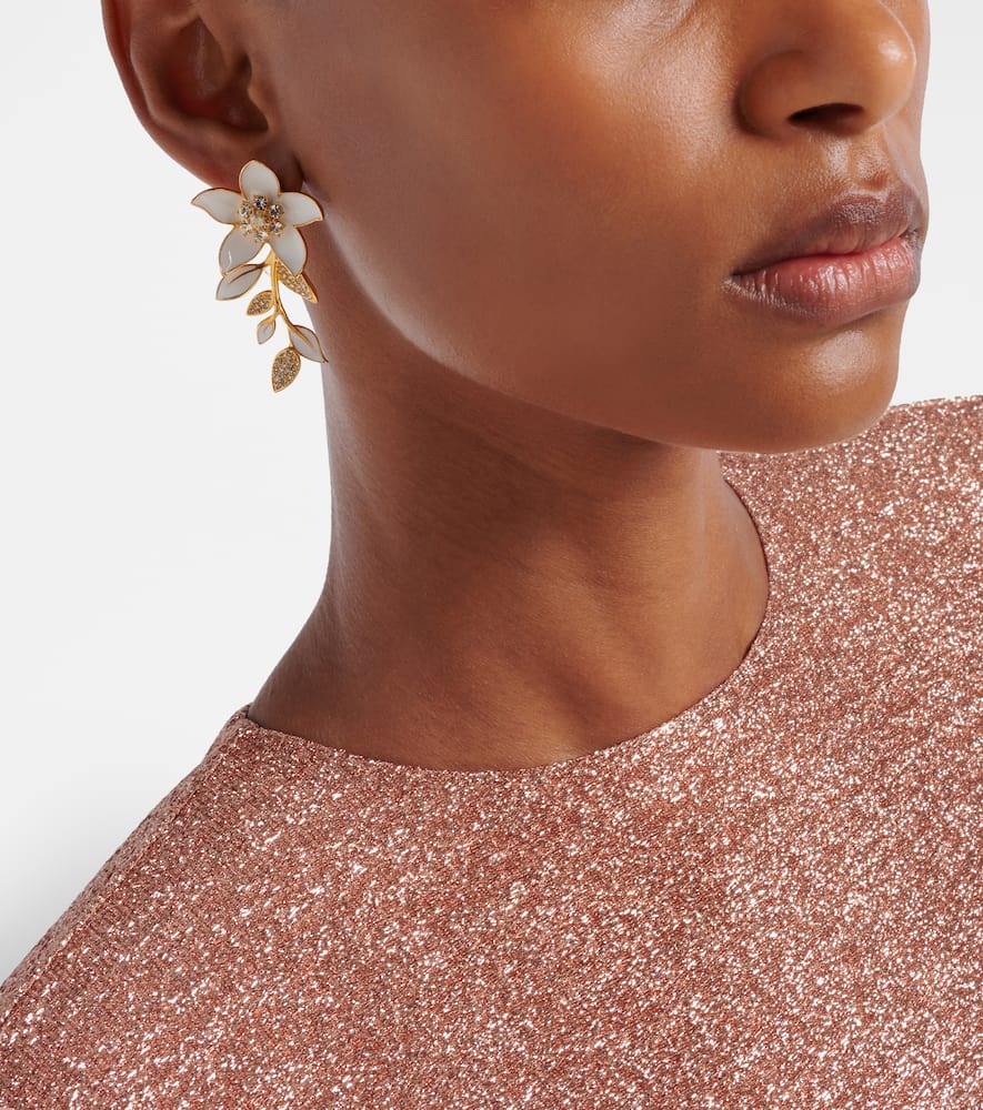 Oscar De La Renta Jasmine Vine Embellished Enamel Earrings In White