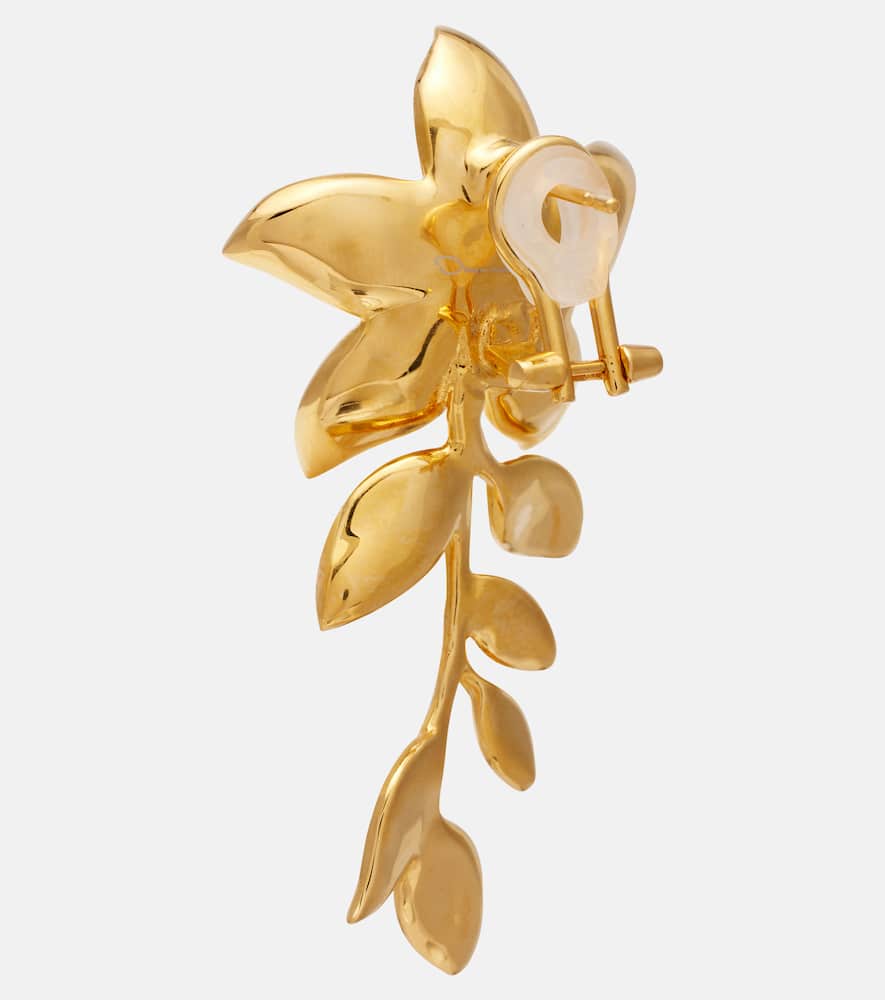 Oscar De La Renta Jasmine Vine Embellished Enamel Earrings In White