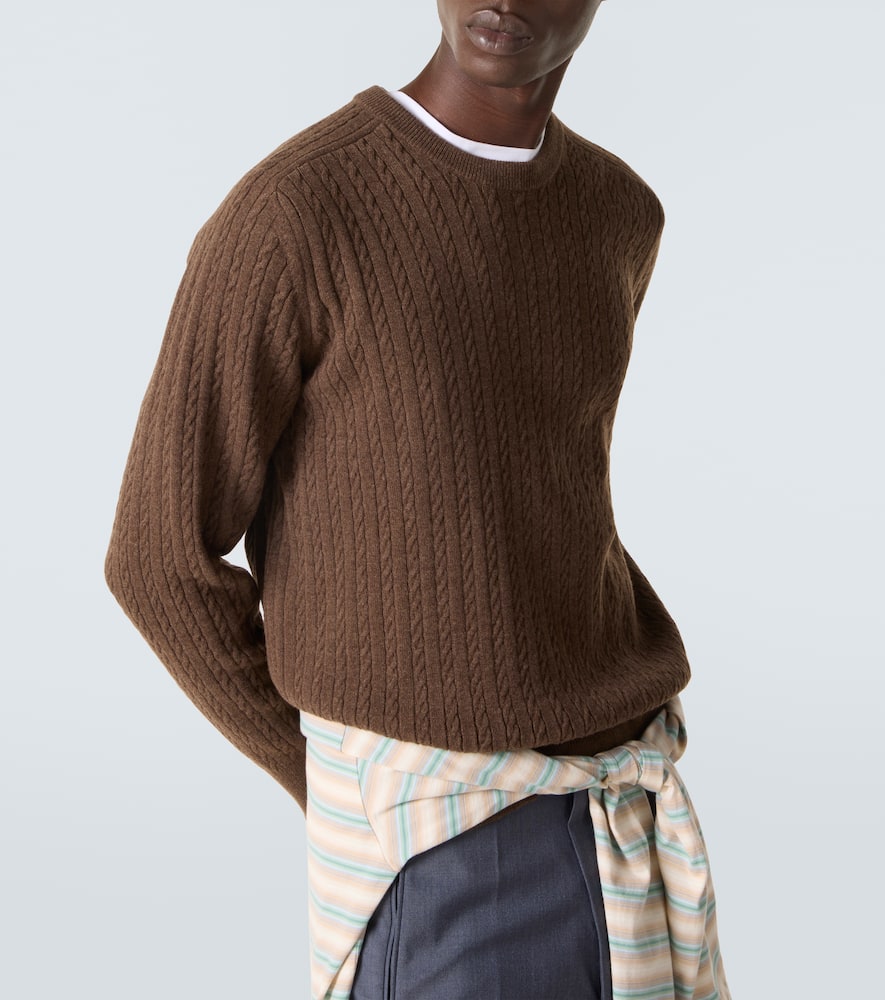Auralee Cable-knit Crew-neck Sweater In Brown
