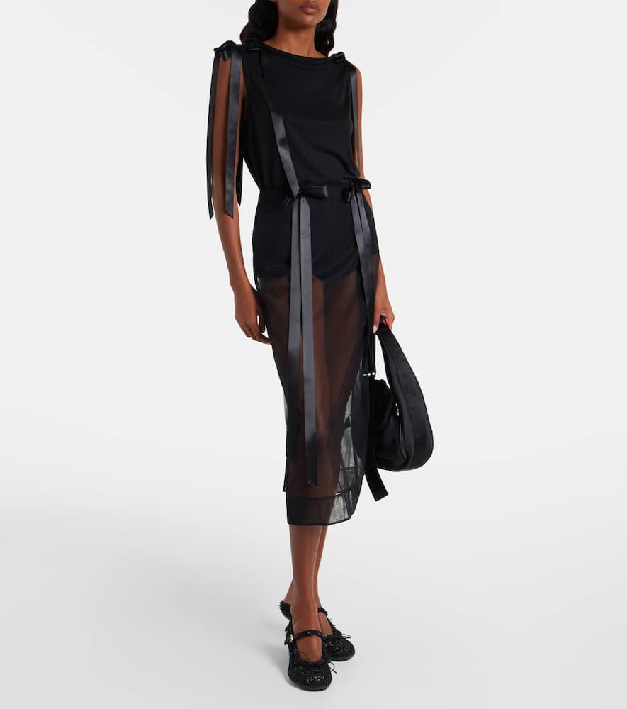 Simone Rocha Bow-detail Sheer Tulle Midi Skirt In Gray