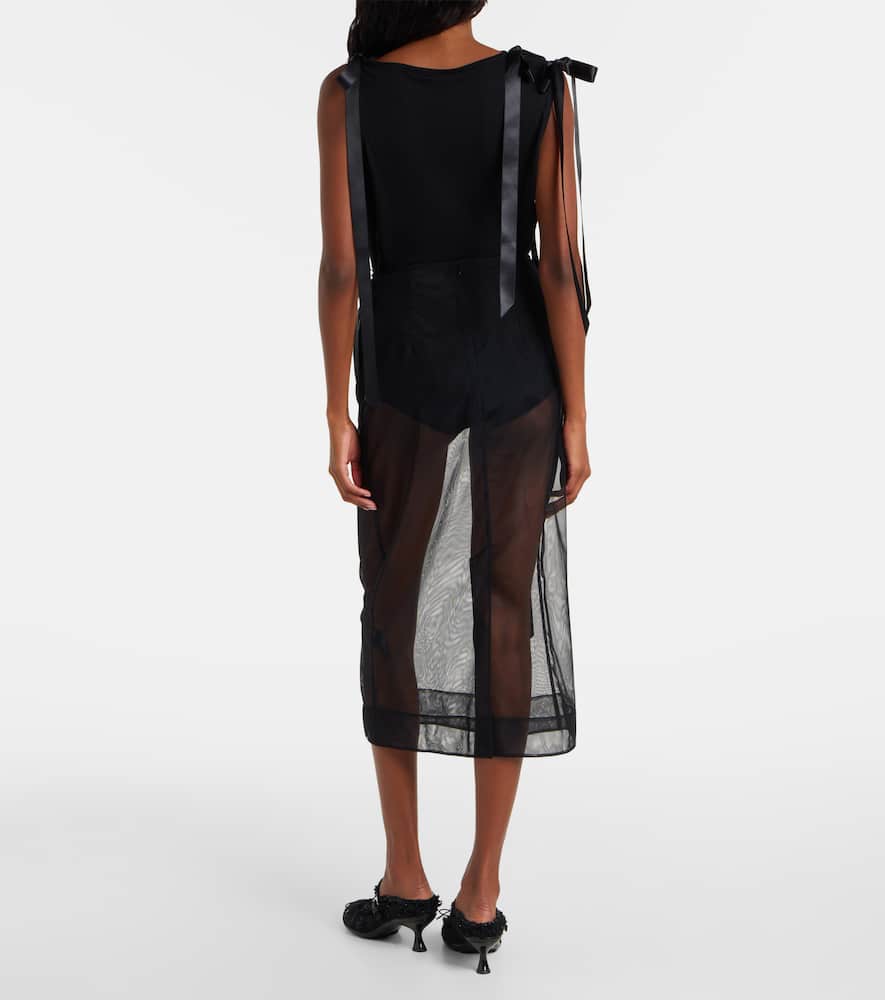 Simone Rocha Bow-detail Sheer Tulle Midi Skirt In Gray
