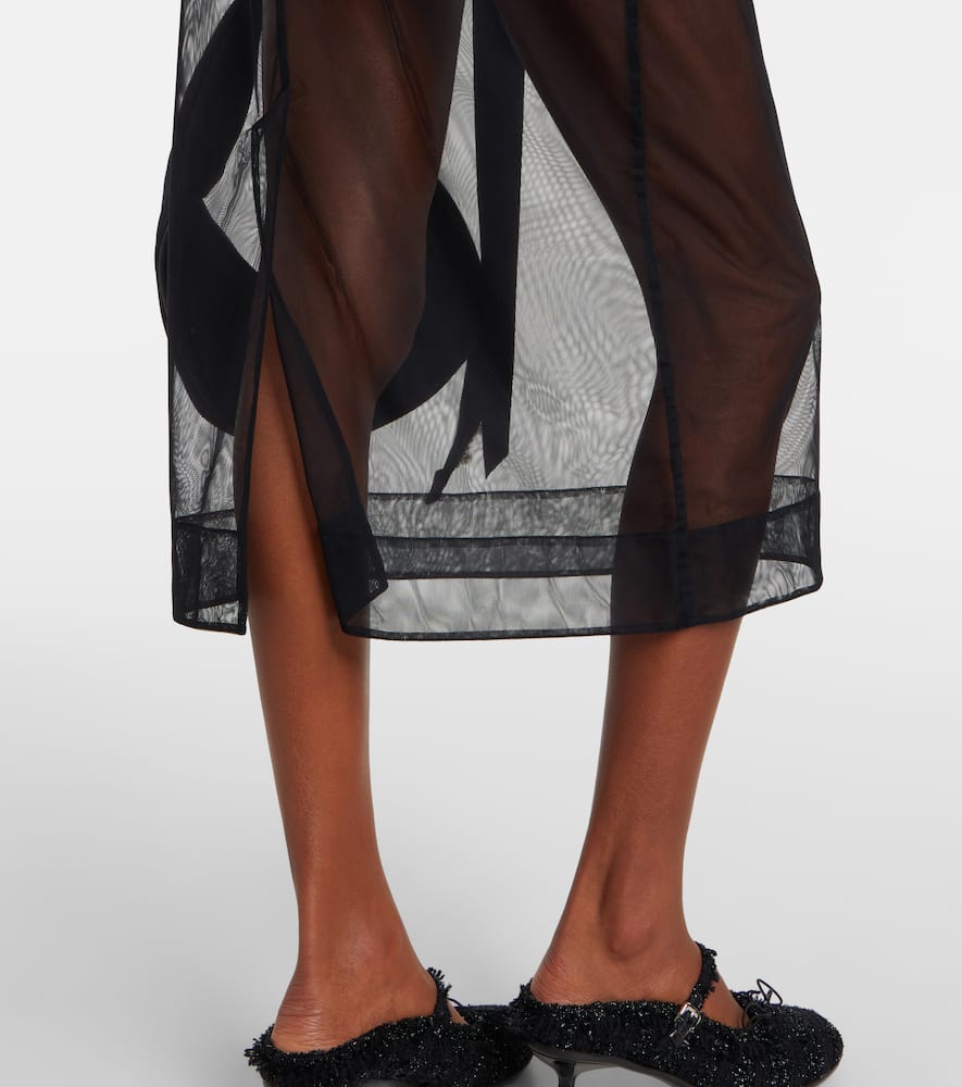 Simone Rocha Bow-detail Sheer Tulle Midi Skirt In Gray