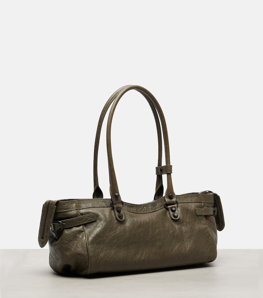 Balenciaga Leather Shoulder Bag With Buckle And Double Handles In Green