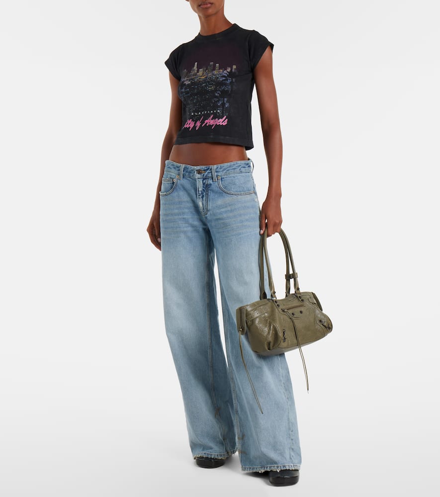 Balenciaga Leather Shoulder Bag With Buckle And Double Handles In Green