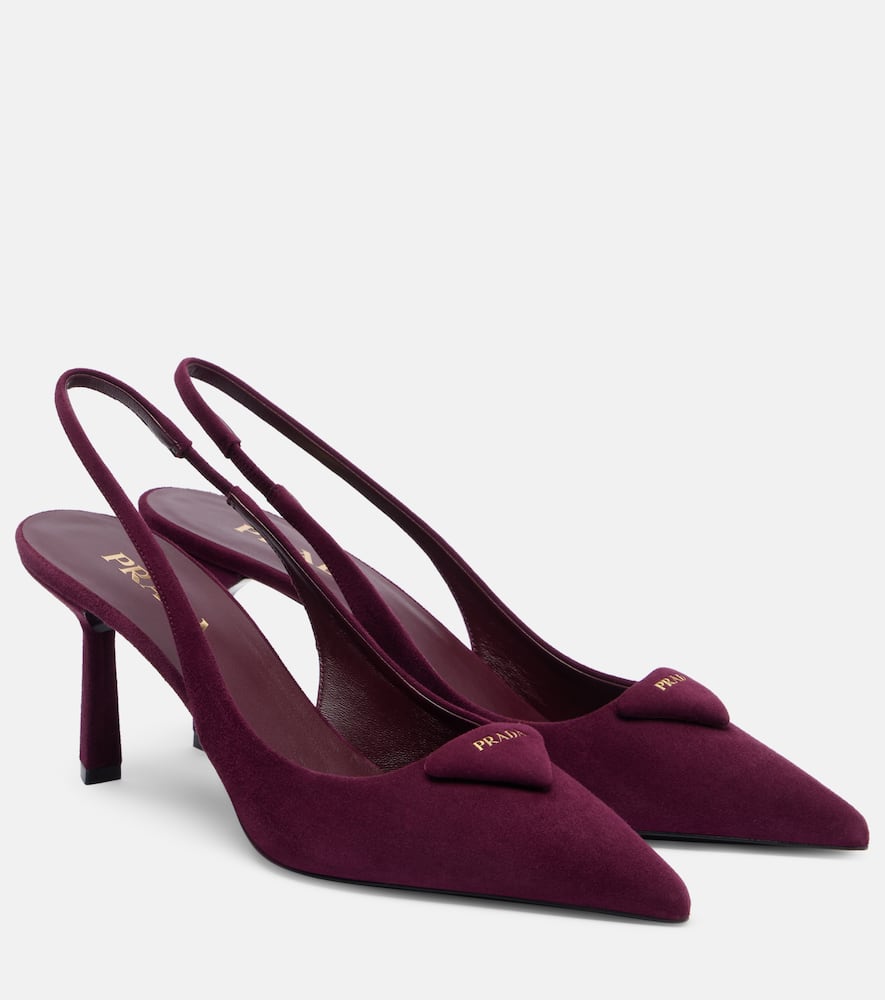 Prada 75 Suede Slingback Pumps In Burgundy