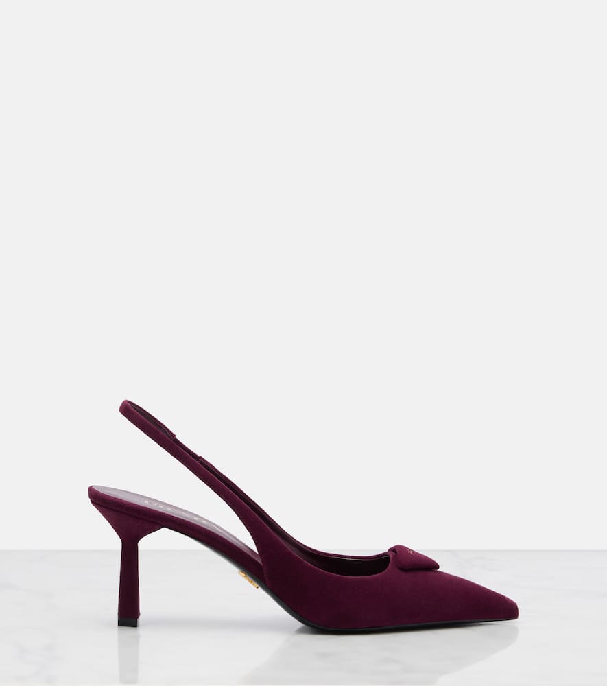 Prada 75 Suede Slingback Pumps In Burgundy