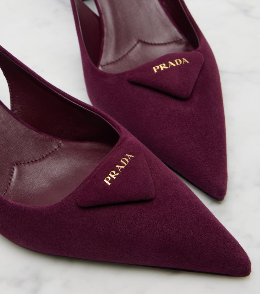 Prada 75 Suede Slingback Pumps In Burgundy