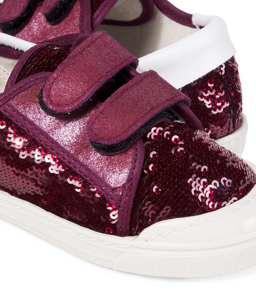 Pèpè Sequined Leather-trimmed Sneakers In Burgundy
