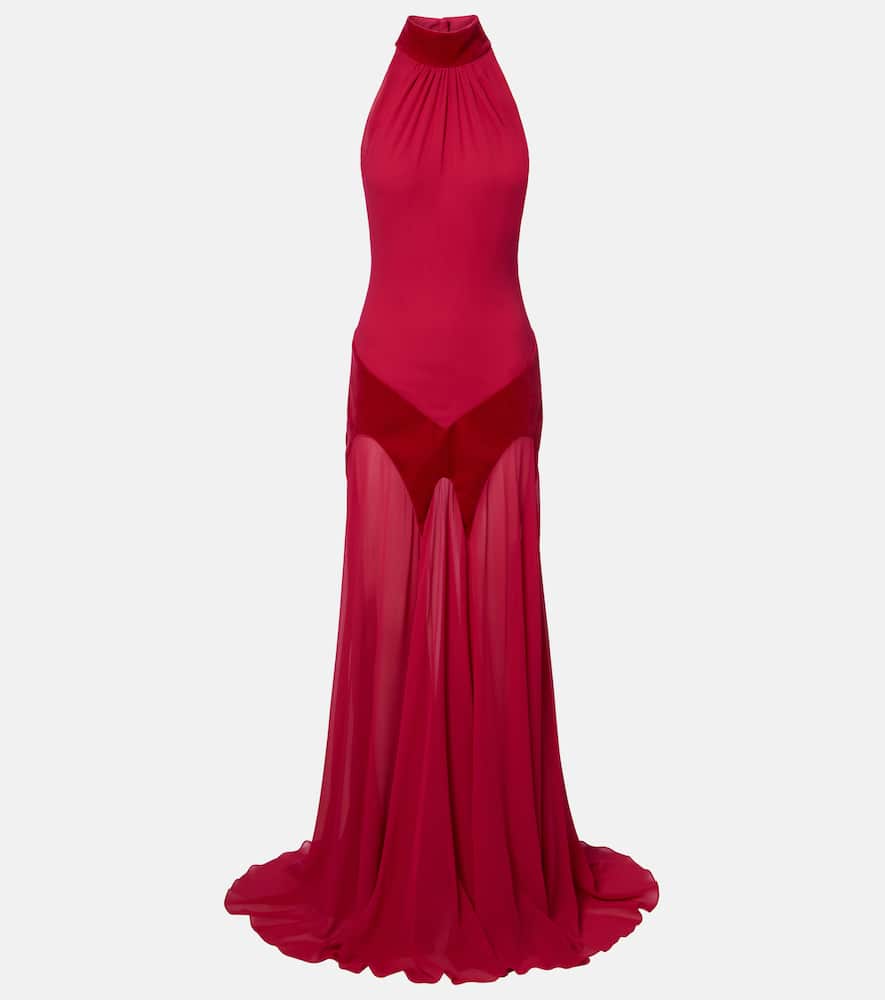Alexander Mcqueen Velvet-trimmed Silk Georgette Gown In Red