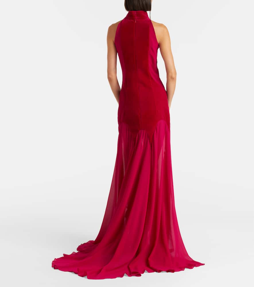 Alexander Mcqueen Velvet-trimmed Silk Georgette Gown In Red