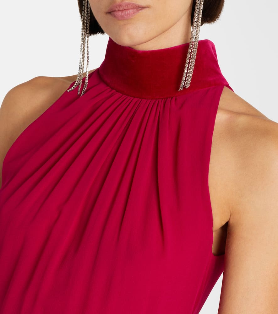 Alexander Mcqueen Velvet-trimmed Silk Georgette Gown In Red