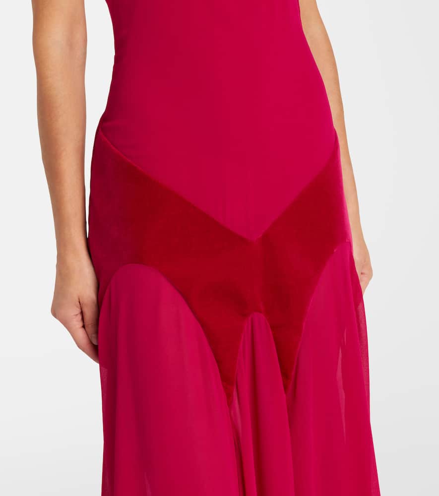 Alexander Mcqueen Velvet-trimmed Silk Georgette Gown In Red
