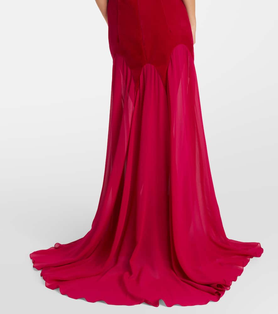 Alexander Mcqueen Velvet-trimmed Silk Georgette Gown In Red