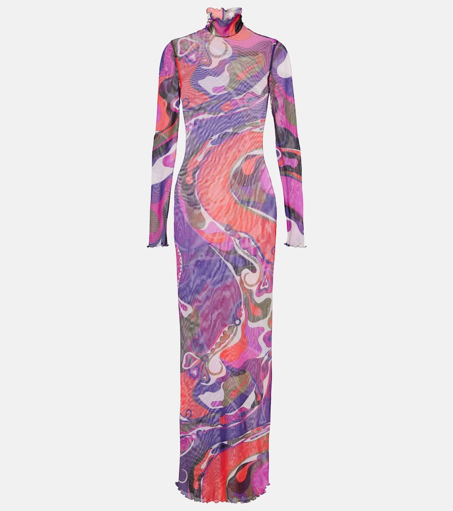 Pucci Orchidee Mesh Maxi Dress In Multi