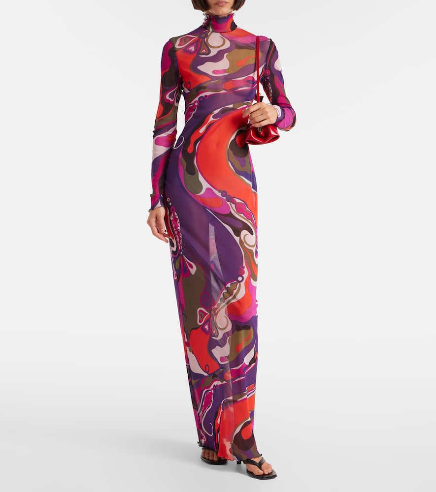 Pucci Orchidee Mesh Maxi Dress In Multi