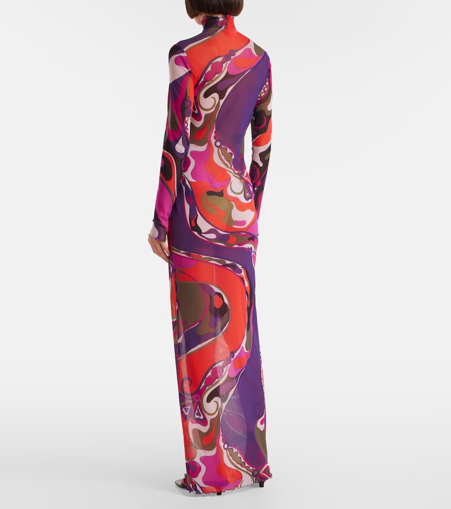 Pucci Orchidee Mesh Maxi Dress In Multi
